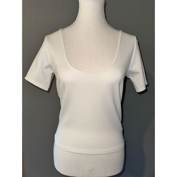 Good American Women's Lightweight Scuba Scoop Neck Stretch Crop Tee Size 2 - Picture 1 of 9